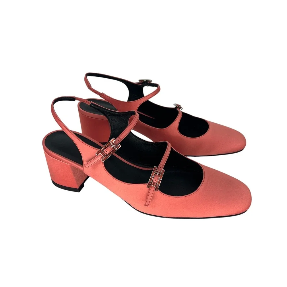 Hermes Jackie 50 Satin Crepe Slingback Pumps Rose Peche Size 41